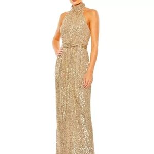 Mac Duggal Elegant Gold Sequin Backless Dress